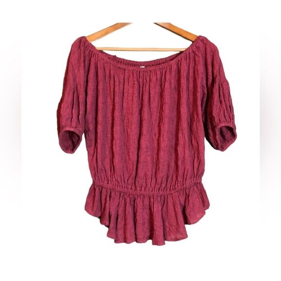 Free people wine/ purpley short sleeve top - Picture 1 of 10